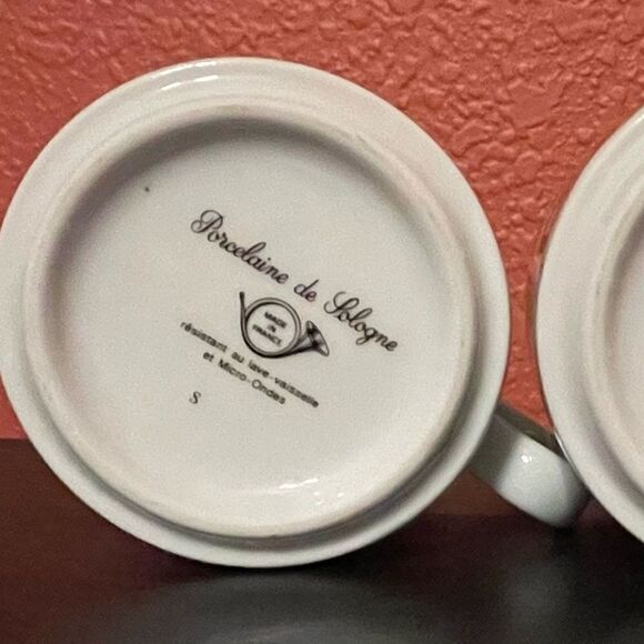 World Coffee Bean Spoon Pattern France Porcelain Gold Rim Coffee Mugs - Picture 12 of 12